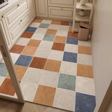 Yeknu  Retro Plaid Kitchen Floor Mat Oil-proof Waterproof PVC Leather Carpet Fashionable Home Decoration Free-cut Balcony Rugs Alfombra
