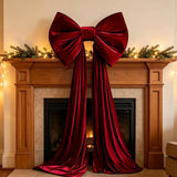Yeknu  Retro Velvet Christmas Tree Bow Long Ribbon Soft Red Trailing Fabric Home Party Decoration Christmas Home And Holiday Decoration
