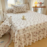 Yeknu  100%Cotton King Queen Bed Skirt Ruffle Cotton Quilted 18Inch Bed Skirt Thick Quilted Bed Cover Dustproof Bed Skirts 2Pillowcases