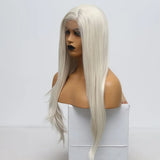 Yeknu  Long Platinum Blonde Natural Wavy Synthetic Hair Free Part Layered White Blonde Curly Heat Resistant Fiber Wigs for Women Daily