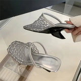Yeknu  Summer Designer Narrow Band Wedges Heel Women Slippers Casual Outdoor Dress Round Toe Ballet Mules Shoes