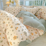 Yeknu  Romantic Elegant Bedding Set Soft Chic Floral Blossom Print Duvet Cover Skin Friendly Bed Sheet Pillowcases 4Pcs Twin Queen King