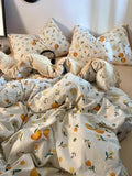 Yeknu Korean Style Ins Retro Fresh Floral Washed Cotton Bed Four Piece Duvet Set, Student Dormitory Bed Sheet Three Piece Set