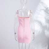 Yeknu  Sexy Slim Solid Sling Dress Women Short Striped Hip Package Sleeveless Backless Dresses Female Summer Autumn Lady Robe New