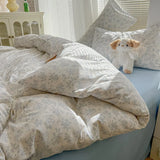 Yeknu 2025 new class A aerobic knitted cotton printing small fresh four-piece set, bed sheet, bed hat four-piece set