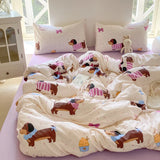 Yeknu Cute Cartoon Rabbit Bedding Set Simple Duvet Cover Bed Linen Bed Sheets Set Pillowcase Single Twin Double Queen Size Home Decor