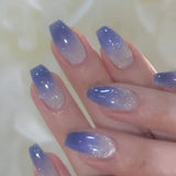 Yeknu 24Pcs Rainbow Color Glow Cat Eye Press on False Nails with Glue Glitter Short Square Nails Sweet Cool Gradient Summer Fake Nails