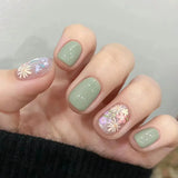 Yeknu  24pcs Spring Floral Print Press on Nails Small Fresh Flowers Manicure Wearable Nail for Women and Girls False Nail