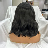 Yeknu  Short Wavy Black Bob Wig Free Part Natural Hairline Shoulder Length 13X4 Short Curly Body Wave Synthetic Wigs for Women Fashion