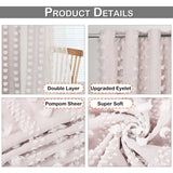 Yeknu  1/2Panel Blackout Curtain Double-Layer Pompom Grommet Eyelet Top Blackout Drape Voile Tulle Window Blind for Bedroom Living Room