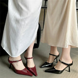 Yeknu  New Design High Heels Woman Pumps  Buckle Strap Mules Slippers Sexy Pointed Toe Wedding Banquet Female Shoes