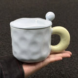 Yeknu  Splicing Colors Coffee Mug Ceramic Water Cup Korean Milk Mug with Spoon Portable Gift Box Chirstmas Birthday Gift for Girl Kids