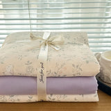 Yeknu Ins floral print Bedding set knitted cotton Flat sheet set Four pieces duvet cover double layer-yarn 4Pcs Cute Fitted sheet