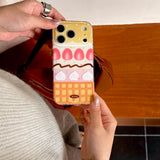 Yeknu  Cute cream strawberry cake yellow grid phone case for iPhone 14 15 16 17 Pro Max 13 17Air soft cases lens protective back cover