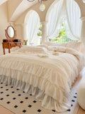 Yeknu  French Princess Style 100% Cotton Bedding Set - Lace Embellished Duvet Cover & Sheet, Elegant Aesthetic, Viral Luxury Collection