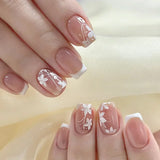 Yeknu  24Pcs Short Almond Press-On Nails Pink Floral French Tip Glossy&Elegant Full Cover Fake Nails for Women&Girls Spring,Daily Wear