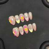 Yeknu  10pcs Handmade Short Almond Fake Nails Summer Ocean Blue Starfish False Nails Wearable Sweet Cool European Press on Nails