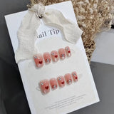 Yeknu 10Pcs Short Square Handmade with Cat Eye Designs French Red Cherry Ballerina Wearable Cute Sweet Nails Fashion Acrylic Nail Tips