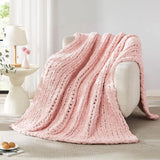 Yeknu  Chunky Knit Blanket Throw Chenille Chunky Knitted Throw Blanket for Bed Couch Handmade Thick Big Cable Knit Blanket