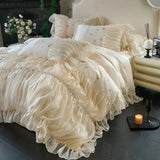 Yeknu 100% Tencel Bedding Set 60s Lace Flat Sheet Set With Pillowcase Queen King Double Size Bare Sleeping Skin-Friendly Bed Linen Set
