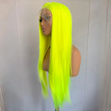 Yeknu  Neon Green Long Silky Straight Synthetic Lace Front Wigs for Women Free Part Solid Neon Green Hair 13X4 Lace Frontal Party Use