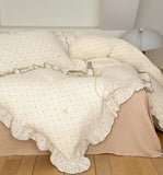 Yeknu INS Princess Ruffle Edge Gauze 100% Cotton Pillow Case Breathable Duvet Cover Without Filler 3PCS Floral Home Bedding Set