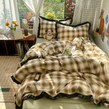 Yeknu  Plaid Bedding Set Double Yarn Classic Vintage Duvet Cover Set Flat Sheets Set 2 Pillowcases Single Twin Full Queen Size