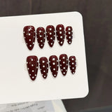 Yeknu  10pcs Handmade Press on Nails Retro Brown Almond Dot Print Design False Nails For Girl Wearable Sweet Cool Glossy Fake Nail Tips