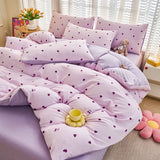 Yeknu  Ins-style Bedding Set Purple Heart Cherry Printed Duvet Cover Set Sheet Set King Queen Size for Home Bedroom Decor Bithday Gift