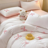 Yeknu  3 Piece Sheet Set  pink bowknot embroidery duvet cover Set ， comfortable Bedding Set Bedspread for All Season