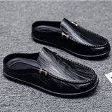 Yeknu  Slippers For Men Loafers Leather Indoor Home Slippers Men Spring Slip On Soft Comfor Black Bedroom Indoor Flat Men Shoes