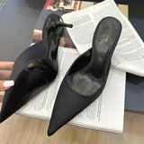 Yeknu  New Summer Concise Pointed Toe Women Slippers Fashion Thin Low Heels Party Pumps Mules Slide Shoes