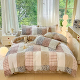 Yeknu  Small Fresh Milk Falai Plush Single Item Quilt Cover Printed Plaid Thickened Warm Duvet Cover 180x220 200x230 220x240