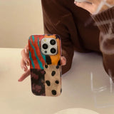 Yeknu  Retro Leopard Pattern Stitching Phone Case For iPhone 16 Pro Max 15 14 13 12 11 XS X XR 7 8 Plus SE Shockproof Bumper Cover