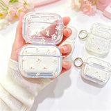 Yeknu  Cute Ins style pink cherry blossom sparkling transparent TPU shell with metal keychain