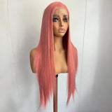 Yeknu  Light Pink Long Silky Straight 13X4 Lace Front Synthetic Wigs for Women Natural Hairline Heat Resistant Fiber Party Cosplay Use