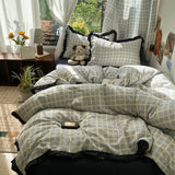Yeknu  Plaid Bedding Set Double Yarn Classic Vintage Duvet Cover Set Flat Sheets Set 2 Pillowcases Single Twin Full Queen Size