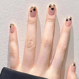 Yeknu  24pcs Short False Nail Gradient Color With Glitter Sequins Design Fake Nails Patch Full Cover Artificial Acrylic Nail Tips