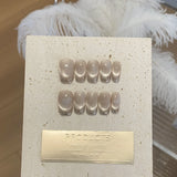 Yeknu 10Pcs Cat Eye Handmade Press On Nails with Gradient Design False Nails Full Cover French Ballerina Wearable Artificial Nail Tips