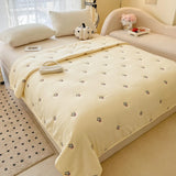 Yeknu Japanese Minimalism Skin-friendly Summer Quilt Soft Washed Single Double Blanket Embroidered Comfortable Breathable Thin Duvet