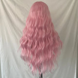 Yeknu  Pastel Pink Wig Long Curly Synthetic Hair Lace Front Wig Natural Wavy Colored Frontal 13X4 Lace Front Wigs for Women Cosplay
