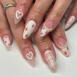 Yeknu  24Pcs Almond Press-On Nails in Pink Cat Eye with Heart & Strawberry Designs – Glossy Acrylic Stick-On Nails for Women & Girls