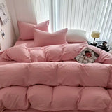 Washed Cotton Solid Color four Piece Set 1 bed sheet 1 duvet cover 2 pillowcases