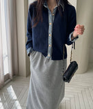 Yeknu  Knitted Autumn Cardigan Women Denim Patchwork Fashion Ladies Cardigans Korean Style Loose Casual Woman Sweater Coats