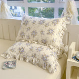 Yeknu 2pcs Flower Prints Ruffles 100% Cotton Pillowcases 48x74cm Sizes Cushion Cover for Bed Floral Style Adults Kids Pillowslip 베개커버