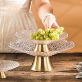 Yeknu  Light luxury high-legged glass fruit plate, brass base fruit plate, storage ornaments, ice pattern tableware storage 1PC