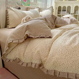 Yeknu  Ins Princess Style Washed Double-Layer Gauze Bedding Set - Thickened Crinkled Gauze Cute Dorm 3-Piece/4-Piece Sheet & Duvet Cove