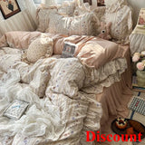 Yeknu  Korean Princess Style Floral Ruffles Bedding Set Skin-friendly Soft Duvet Cover Set Bed Sheet Or Bed Skirt Pillowcases
