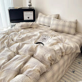 Yeknu  Fashion Pure Cotton Grid Pattern Bedding Sets Skin Friendly Comfortable Bed Sheet Set for Adults Dormitory Home Quilt Cover Kit