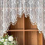Yeknu  1Pc,Chic French Retro Romantic Lace Curtain with Tassels Geometric Embroidery, Rod Pocket Design for Living Room & Bedroom Decor